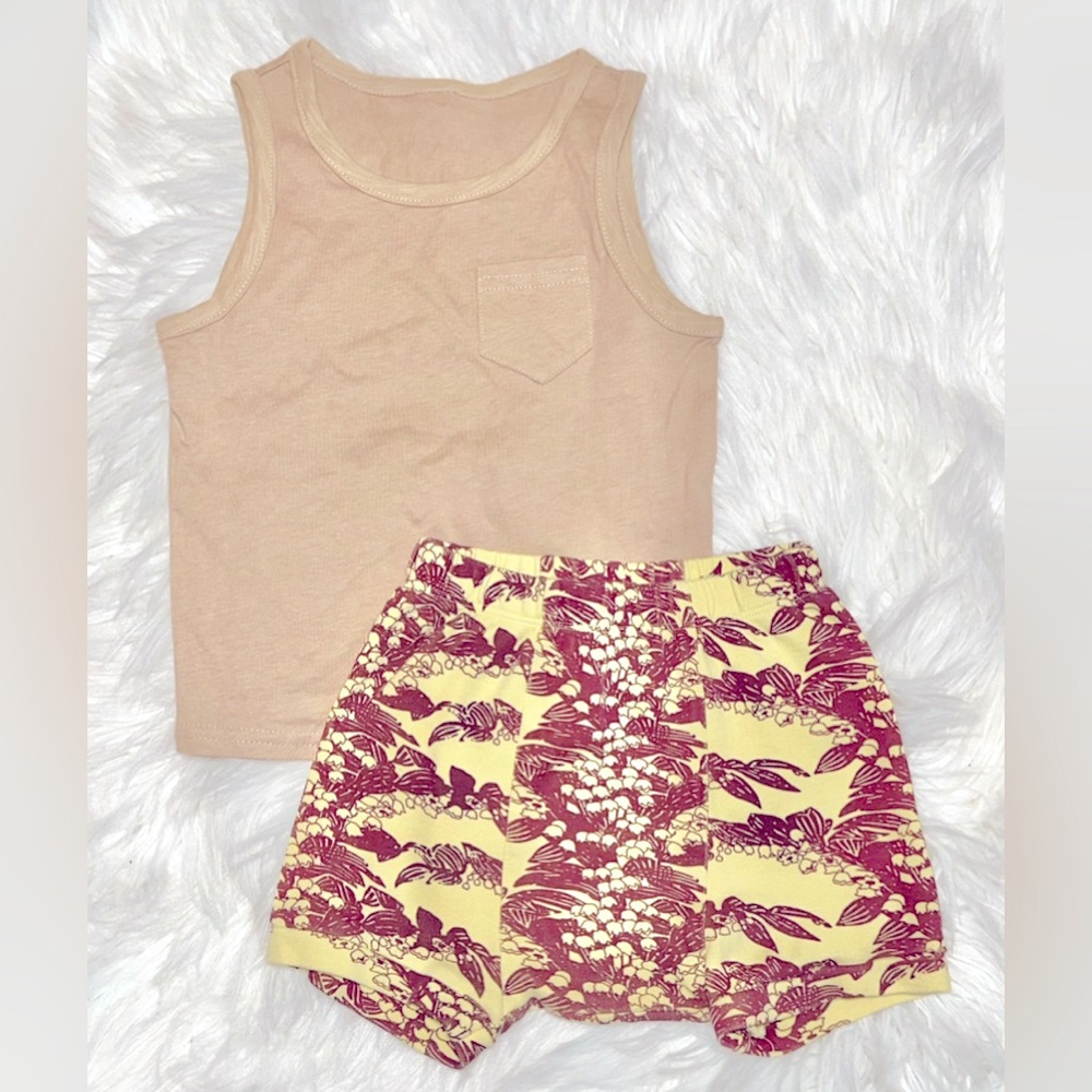 Beige Tank Top and Kate Quinn Bamboo Floral Shorts - Shorties- Bummies Set
